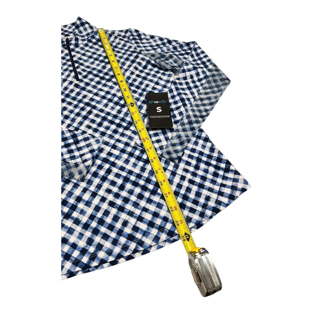 IBKUL Navy/White Gingham Mock‎ Zip Long Sleeve Top UPF 50 Small NWT - Picture 13 of 16